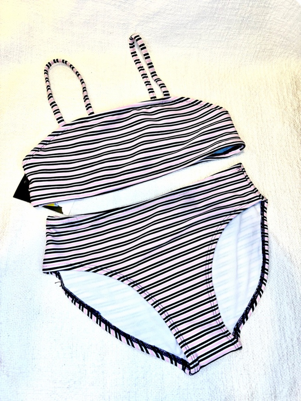NEW Art Class Bikini Set Swimsuit Girls Pink Navy Stripe Large 10/12